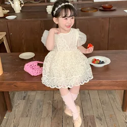 MILANCEL 2023 Summer New Girls Dress Elegant Lace Dress for Girl Short Sleeve Kids Dress for Girl