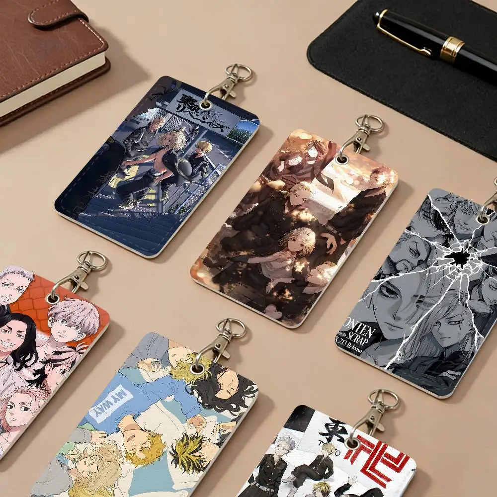 Anime Tokyo Revengers PU Leather Card Holders Anti-lost Student ID Protective Cover Cases Campus Access Cards Key Chain