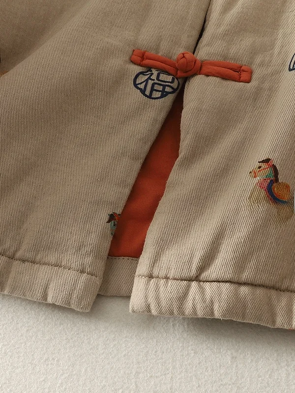 Cappotto invernale in cotone vintage retrò, vestibilità ampia, comodo, casual, con stampa nazionale, design con bottoni e dettaglio