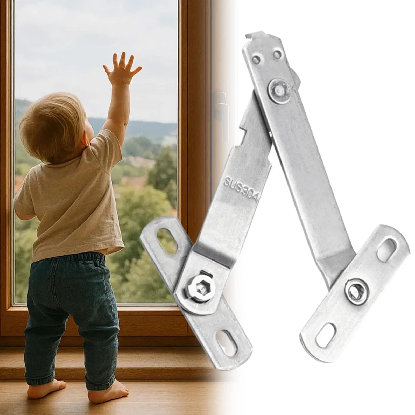 

Stainless steel Window Security Restrictor Latch Stopper for school children safety locks and top-hung window wind bracing