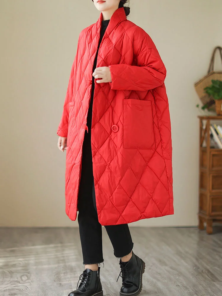 เสื้อโค้ทผ้าฝ้ายน้ำหนักเบาสไตล์ญี่ปุ่นสำหรับผู้หญิง ลายเพชร วินเทจ ความยาวปานกลาง เสื้อคลุมกันหนาว