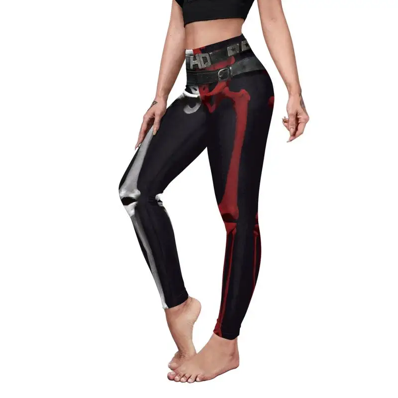 Nadanbao Leggings mit Spinnennetz-Skelett-Print, Halloween-Party, Damenhose, Sommerhose mit mittlerer Taille, weibliche Fitness-Sportstrumpfhose – Detail 10