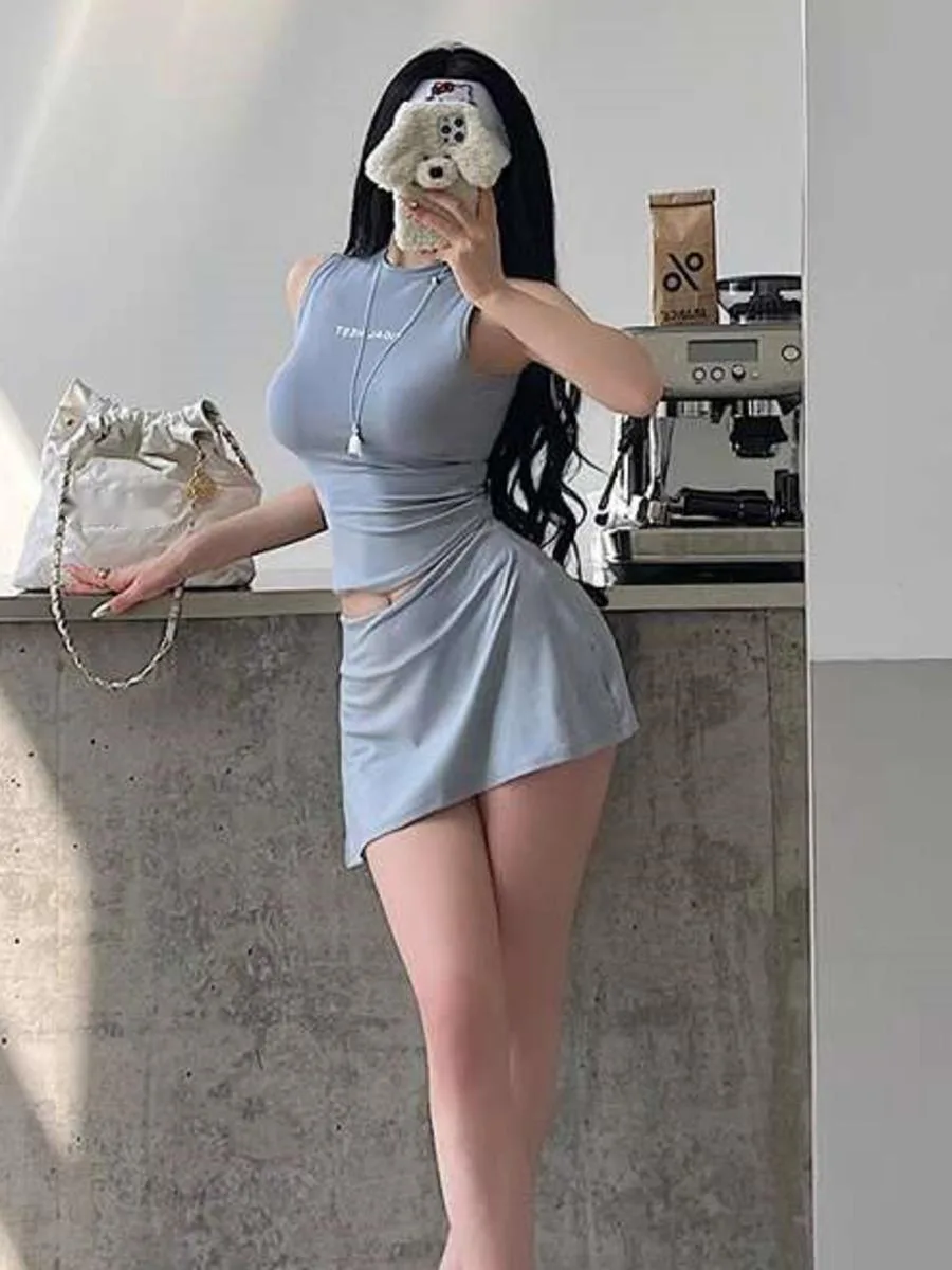 

Pure Desire Spicy Girl Style Майка без рукавов с буквенным принтом Антилегкая юбка Комплект для спорта и отдыха Модный сексуальный женский комплект 614S