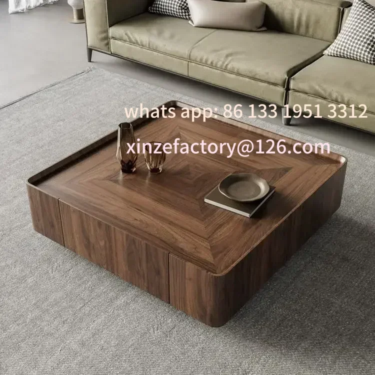

Customizable Modern Italian solid wood walnut wood designer minimalist new square coffee table combination