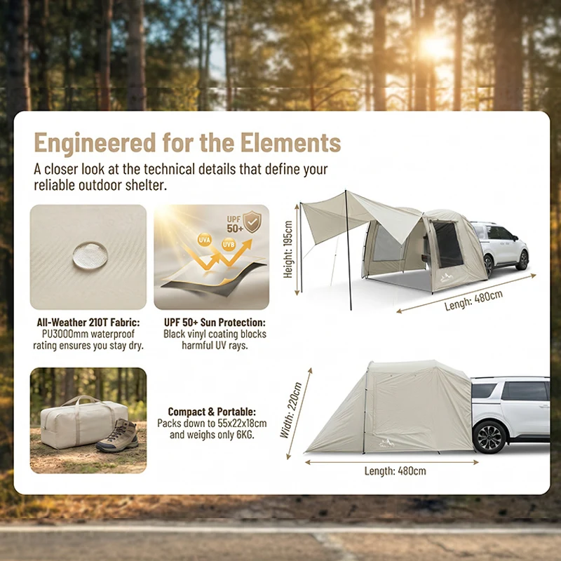 Lohascamping Car box docking tent  Portable Waterproof SUV Tail Tent 3-4 people Dome tent Sunshade Tunnel style tent,Large tent, image 6