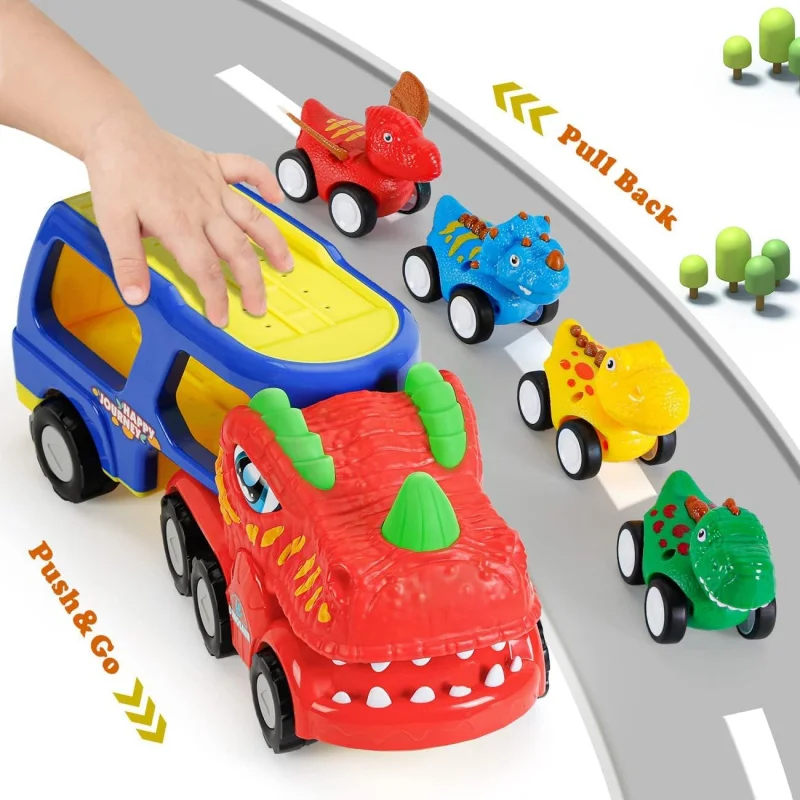 Monster Truck Toys for 2 3 4 5 Year Old Boys Gifts, 5-Pieces Dinosaur Toys for Age 2 3 4 5 6, Toys for Kids 2-4, Pull Back Cars