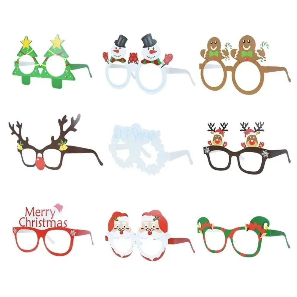 9pcs/set Cartoon Santa Claus Paper Glasses Papper Foldable Snowflake Elk Glasses Santa Claus/Snowman/Christmas Tree