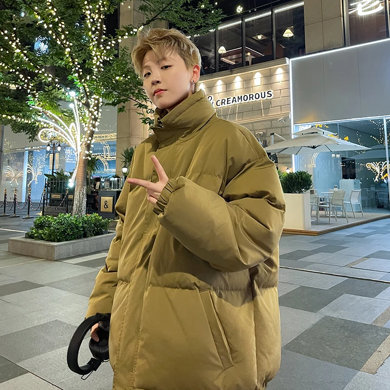 M-XXXXXL Plus Size Men Puff Parka Jacket Plain Color Long Sleeve Winter Streetwear Zipper Fly Oversize Loose Fit Coat for Male