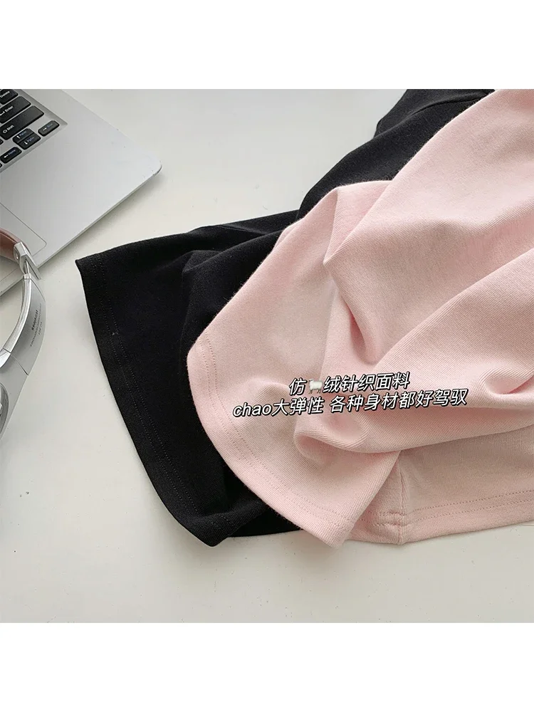 Women\'s Pink T-shirt Korean Y2k Tee Top Harajuku Vintage Streetwear 90s Aesthetic Fashion Long Sleeve T-shirt 2000s Clothes 2023