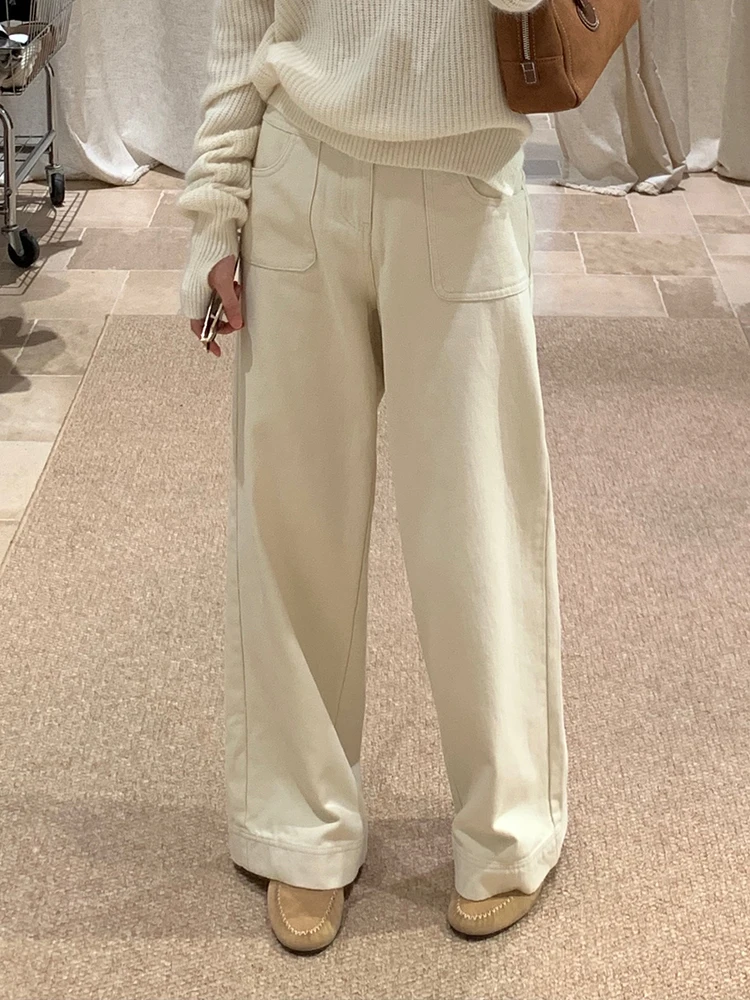 

Korean Sle High Waist Wide Leg Jeans Women's Faion Trendy Denim Pants Straight Cut Autumn New Arrival Slimming Versatile