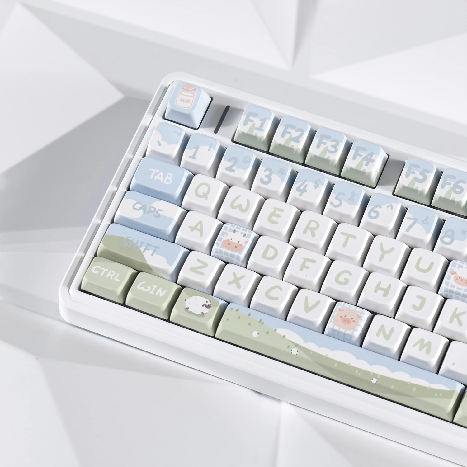 Imagem -03 - Cute Cartoon Keycaps Branco Azul Summer Ranch Keycaps Fresh Pbt Sublimação F75 F87 F99 Vgn Xoa fa Mda Faça Você Mesmo 142 Chaves