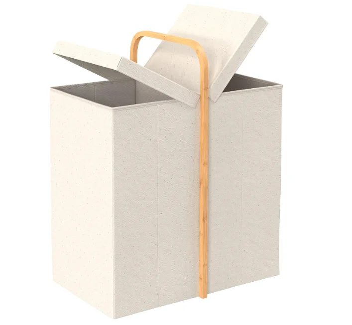 

！@Combohome Wholesale Household Large Collapsible Laundry Hamper Basket with Lid and Two Compartments