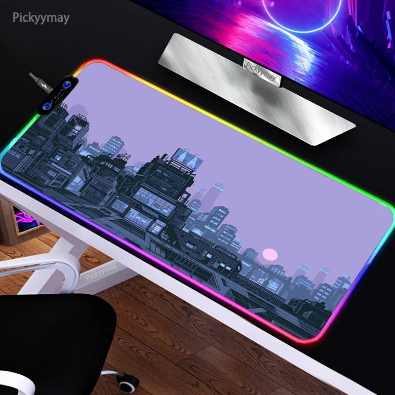 

Japan Street RGB Mouse Pad Computer Keyboard Carpet DeskPad Pixel Art Desk Mats LED Backlit PC Gamer Tale Mat Gaming Mousepad