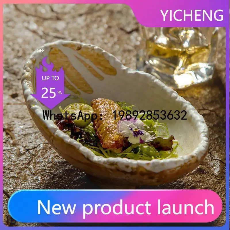 

PZ3Artistic ceramic tableware, thick and irregular shaped long vegetable bowls, restaurant long and deep soup bowls