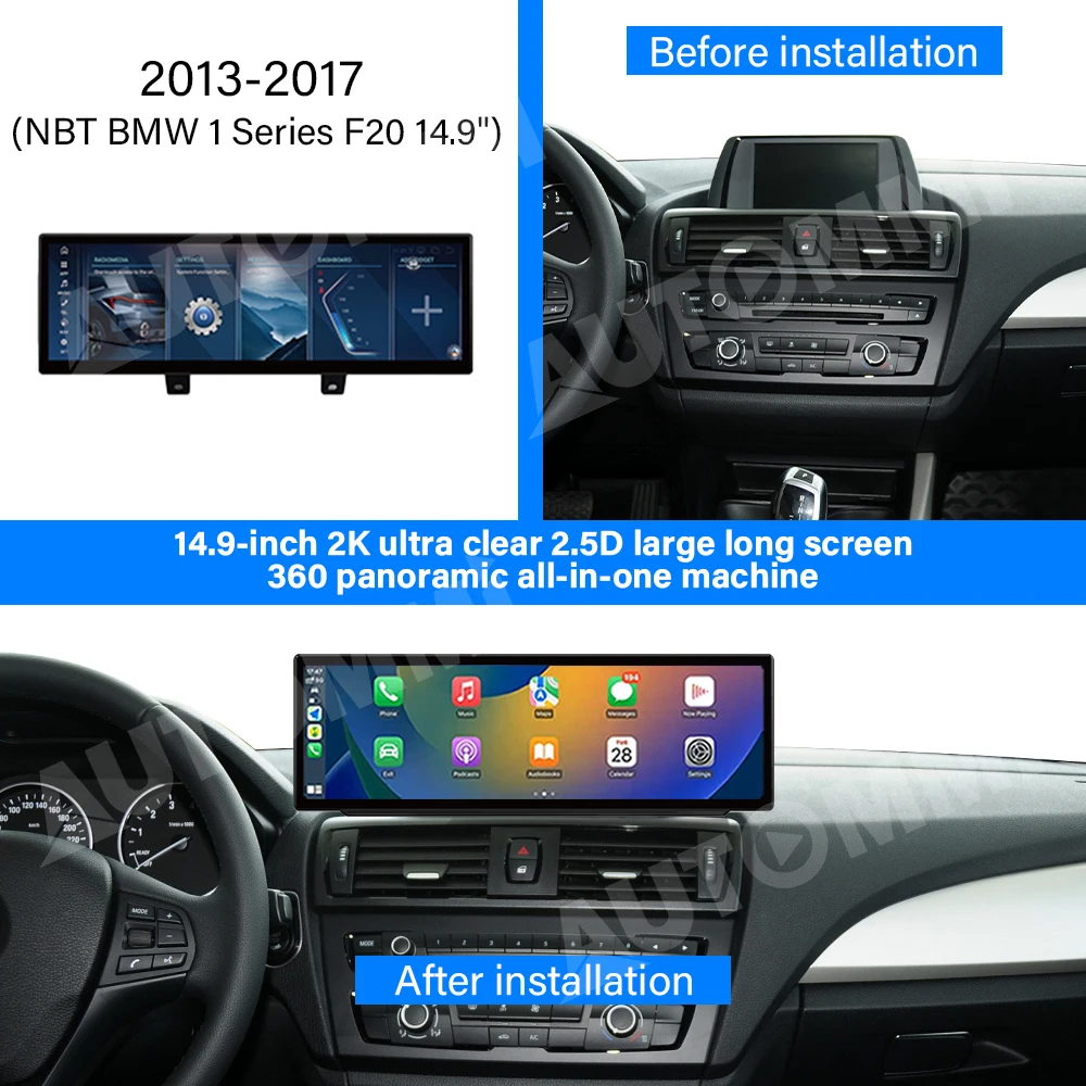 14.9 Inch Extra Large Android 13.0 System Screen Wireless CarPlay & Android Auto For NBT 1 Series E87 F20 118d