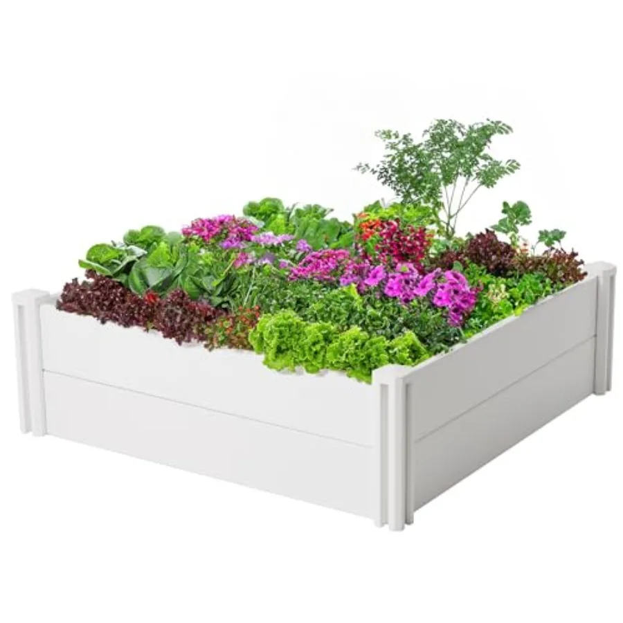 

4x4x1ft Vinyl Raised Garden Bed Rust-Proof Outdoor Planter Box for Gardening Durable DIY Above Ground Garden Bed in Brown with