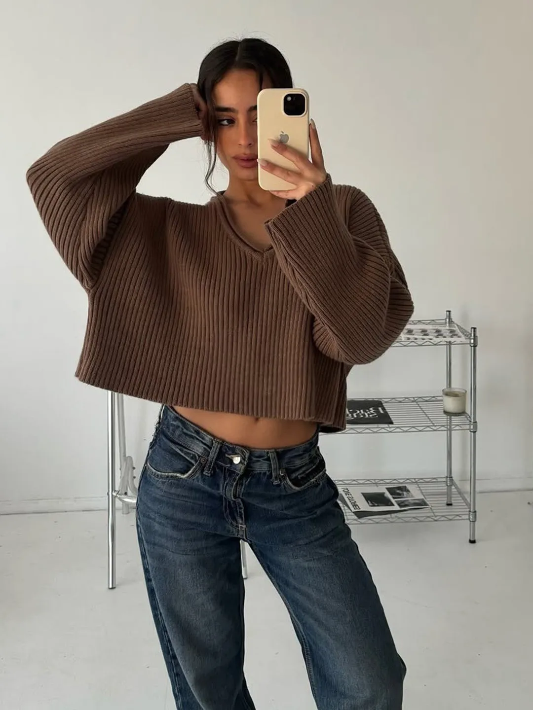 

Ele ort Sle Pullover Top Women's Faionable V-Ne Long Sve Thiened Velvet Knitwear Cleanfit Loose Fit