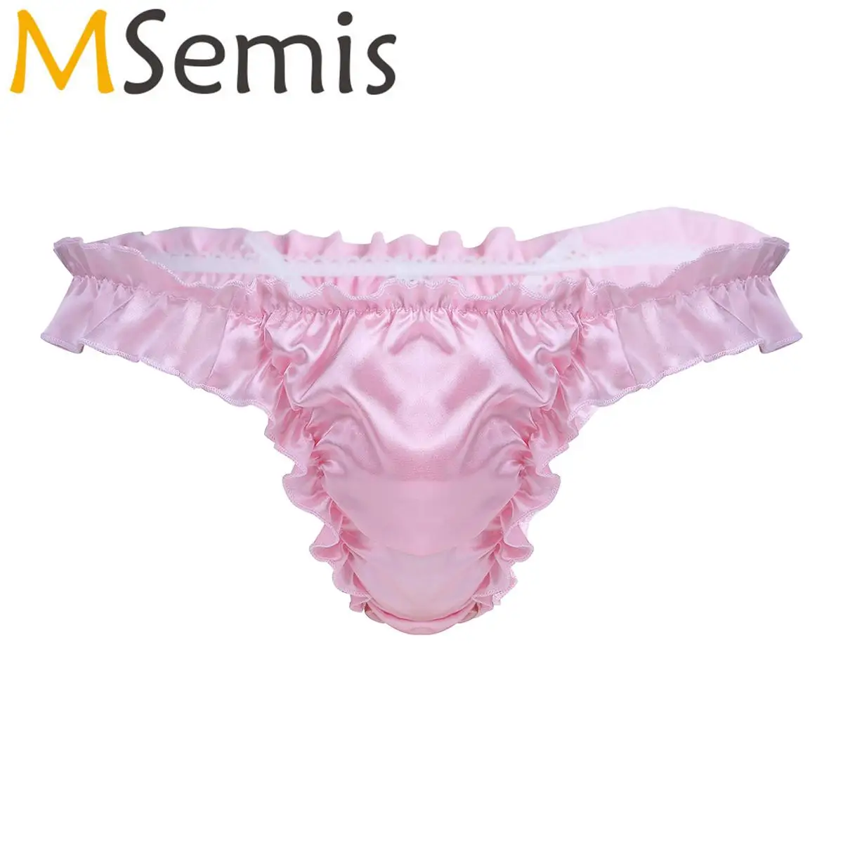 Mens Lingerie Sissy Crossdress Underwear Shiny Ruffled Frilly Bikini Briefs Panties Sexy Thong Open Butt Underwear Underpants