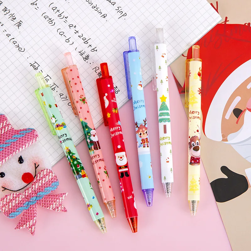 Kawaii Natal Gel Canetas para Crianças, Desenhos Animados Bonitos, Papai Noel, Árvore, Boneco de Neve, Alce, Press Pen, Escola Preta, Papelaria