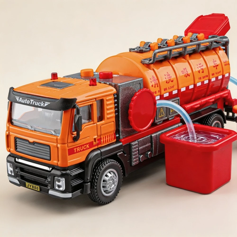 1:50 Washing and Sewage Suction Truck Sweeper Car Model Toy Music Light Engineering Vehicle Simulation Toys Shelf Display