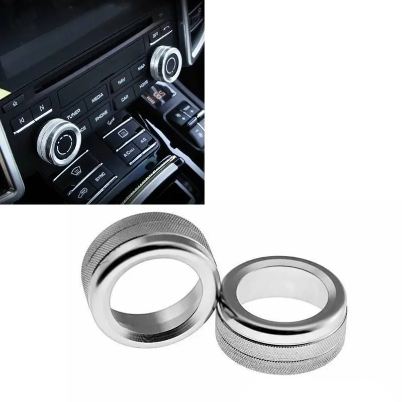 2PCS Chrome Silver Volume Radio Knob Covers For Porsche 911 Cayenne Macan 718 Car Accessories Volume Knob Cover NEW