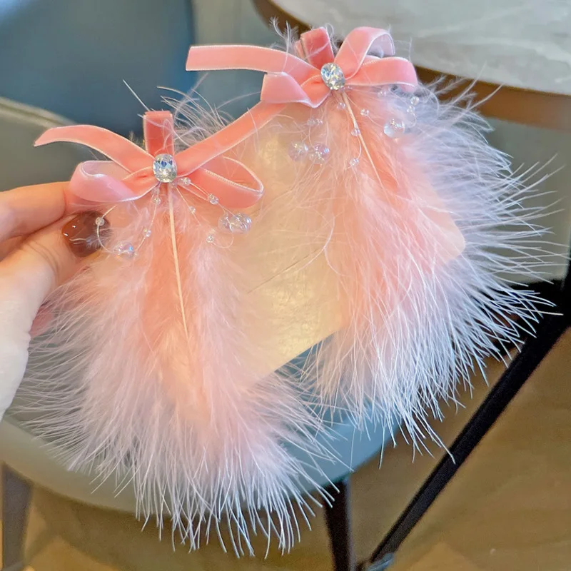 2PCS New Fashion Feather Velvet Bow Lovely Hair Clips Gilr Hairpins Hair Accessories Barrettes For Kid Headdress