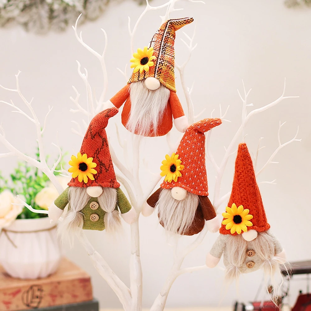 Autunno gnomo zucca girasole svedese Nisse Tomte Elf nano ornamenti di peluche per natale autunno gnomo decorazione del ringraziamento