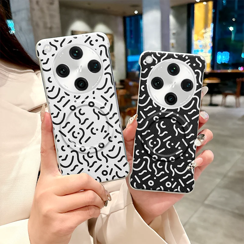 

Magsafe Painted Graffiti Plain PU Leather Phone Case For Oppo Find X8S Plus X8 Pro Ultra Magnetic Borderless Shockproof Cover