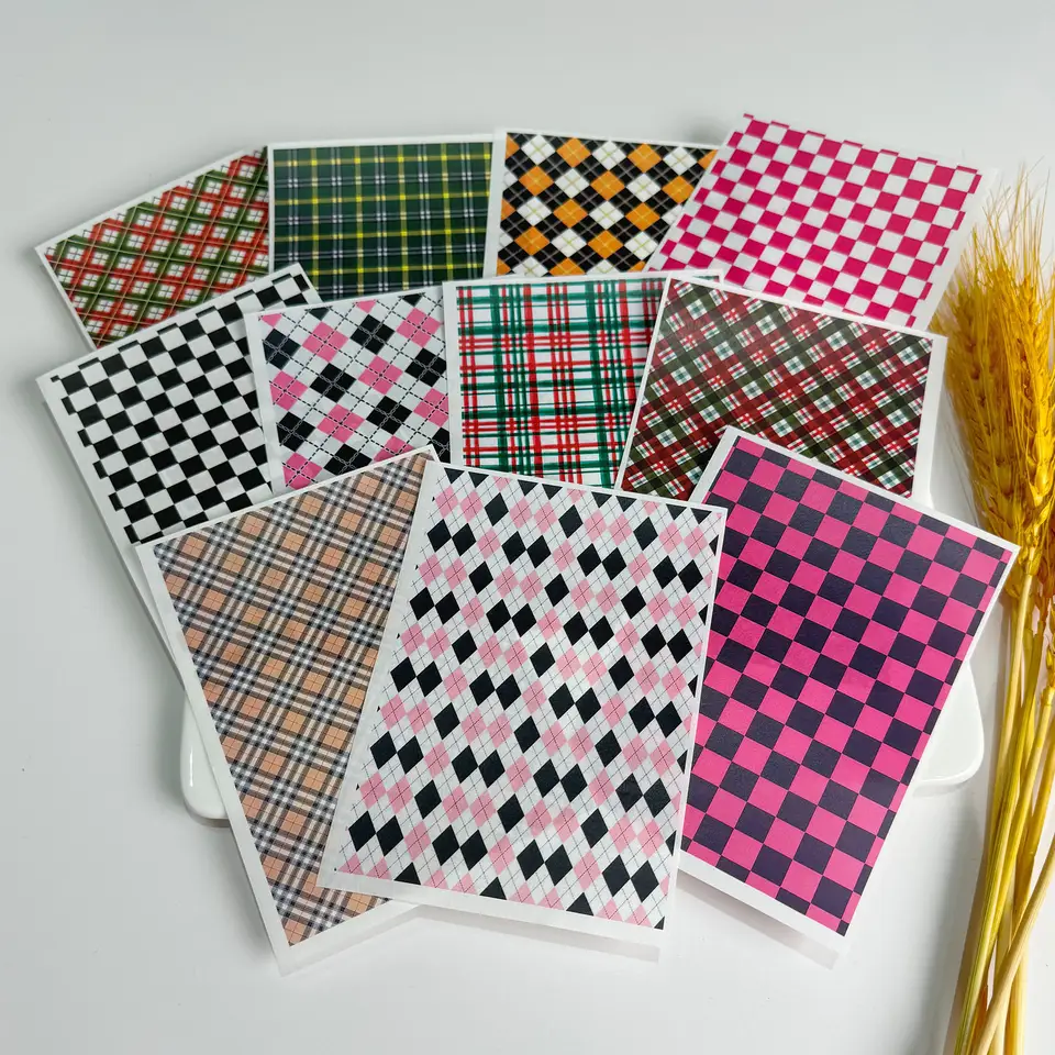 Classic Striped Plaid Vintage Pattern Polymer Clay Transfer Paper Water ...