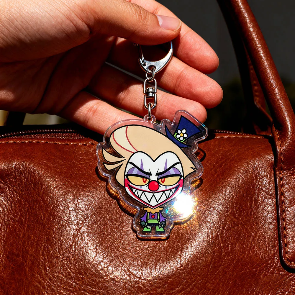 Cartoon Clown Keychain for Accessories Alastor Angel Lucifer Charlie Lute Vox Velvette Valentino Keyring Jewelry Fans Gifts