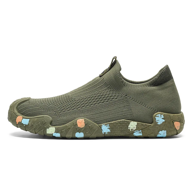 Men Slip on Casual Walking Shoes Breathable Fly Knit Upper Non Slip Wear Resistant Outdoor Work Sneakers Soft Sole Daily Loafers