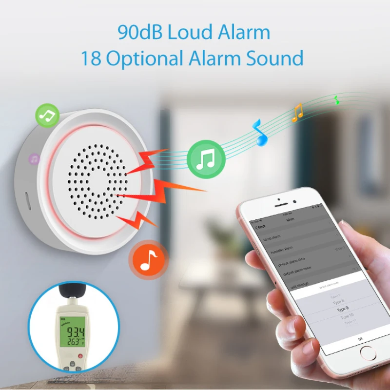 Tuya Wireless WiFi Siren Alarm Detector Sensor Smart Home Wireless Sound Light Alarm Smartlife Work For Alexa Home