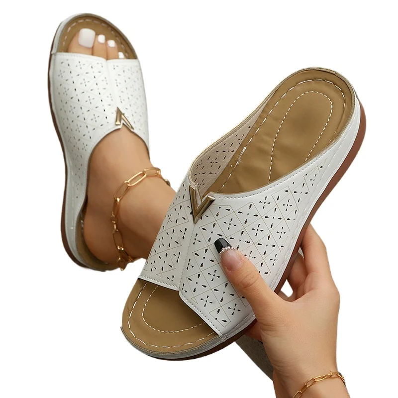 

New Fashion Women Orthopedic Low Heels Summer Open Toe Slip on Wedges Platform Sandals Thick Bottom Casual Beach Slippers Slides