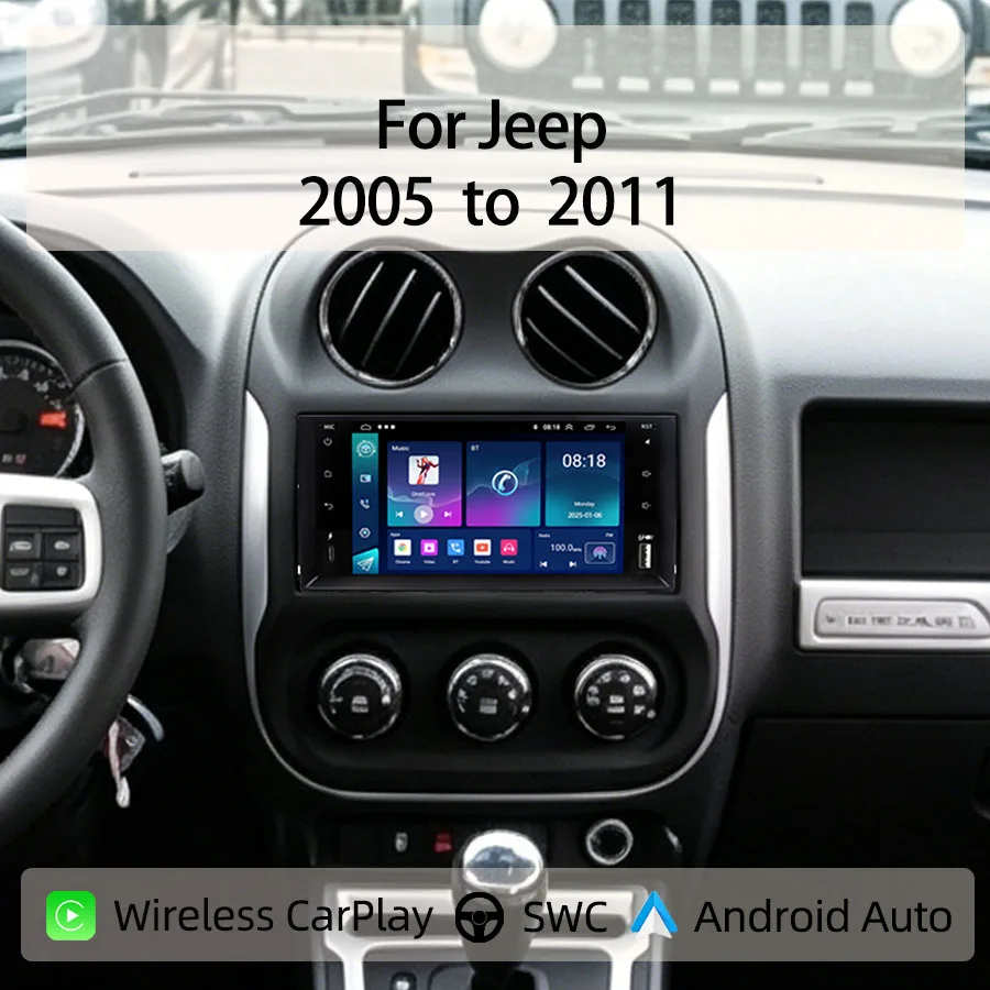 Car Radio For Jeep Commander Compass Grand Cherokee 2005 to 2011 Wireless CarPlay Android Auto GPS Bluetooth Steering Control