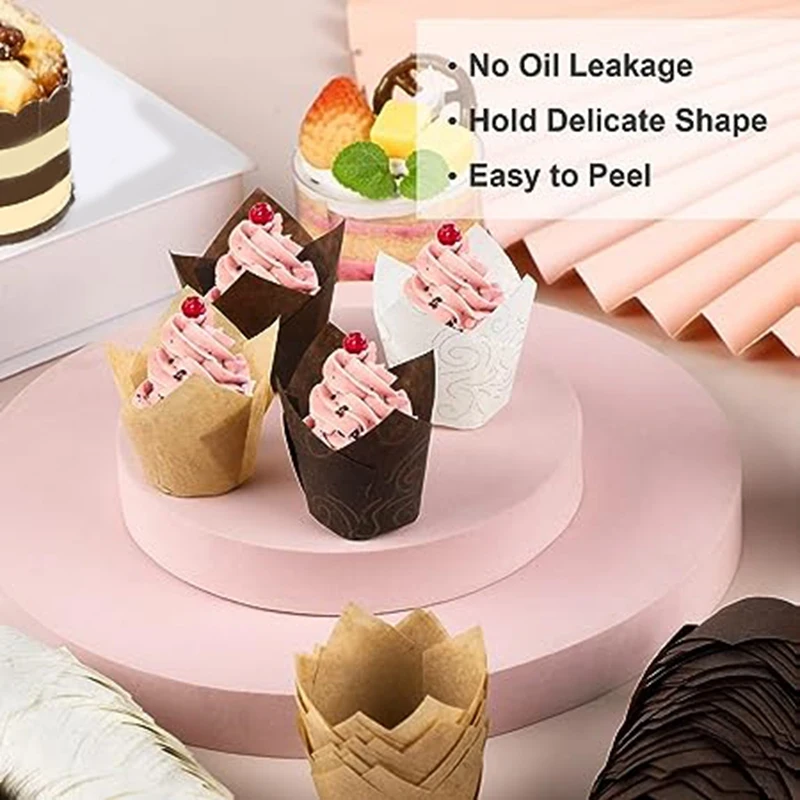 200 Piece Tulip Cake Cups High Temperature Oil-Proof Bread Paper Holder Cake Liner Flame Cup Baking Supplies