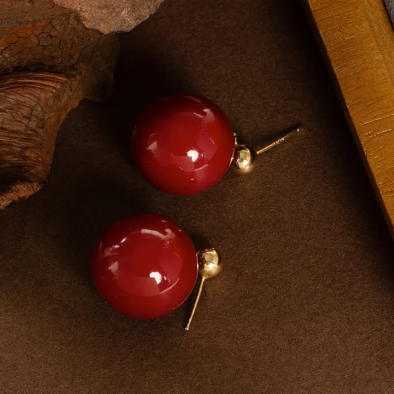 Burgundy Pearl Retro Premium Sweet Cool Versatile Stud Earrings