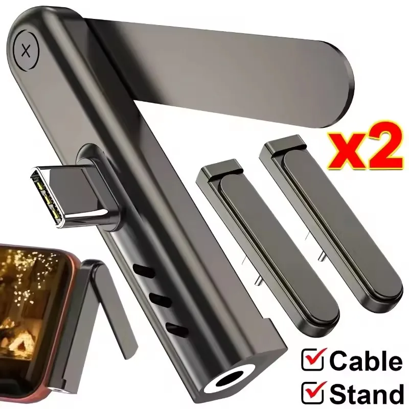 2/1PCS Portable USB C To 3.5mm Audio Bracket Foldable Adapter Folding Mobile Phone Stand Aluminum Alloy Mini Headphone Converter