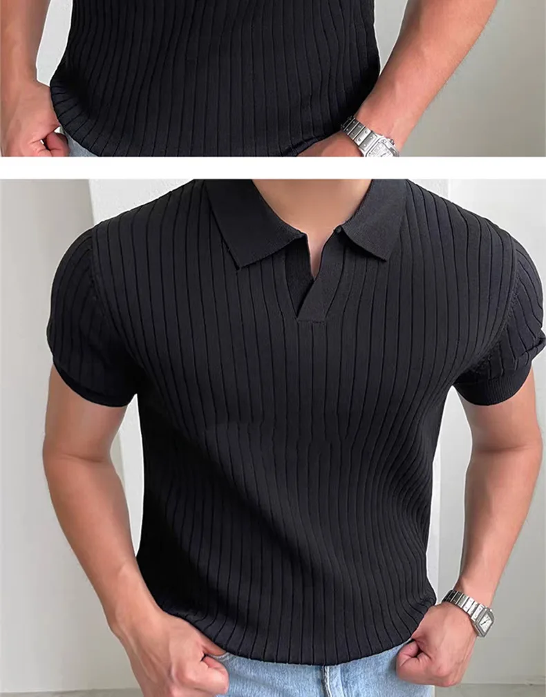 Herren Sommer Slim Fit Poloshirt mit Kragen, Jungen Koreanischer Stil, Einfarbiges Kurzarm-Freizeitoberteil, Herren Casual Pendler Leichtgewicht-Hemd – Detail 7