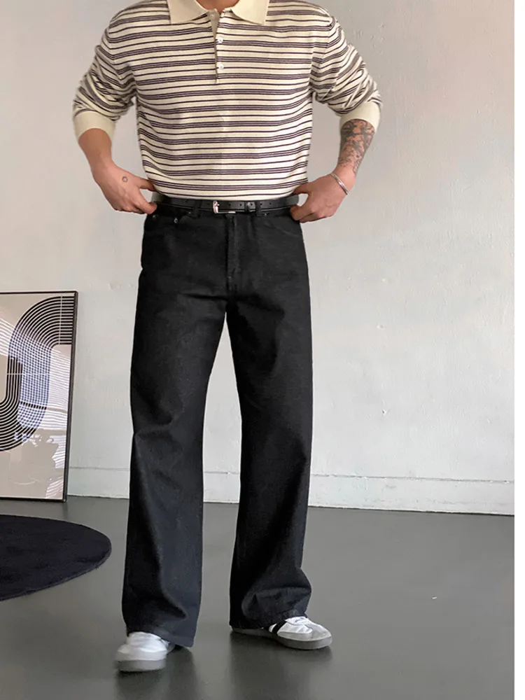 

SYUHGFA 2025 Autumn Men's Denim Pants Solid Color Casual Washing Trousers Straight Wide Leg Loose Male Korean Style Jeans