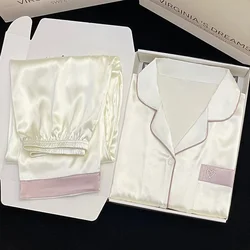 New Satin Pajamas Women's Long-sleeved Spring Summer High-end Temperament Solid Color Foreign-style Homewear Silk Pijamas Women