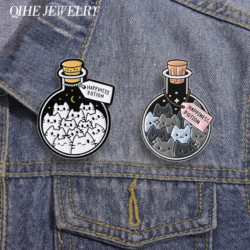 Happiness Potion Cat Brosche Emaille Pins Cute Kitty Elf In Magic Bottle Broschen Rucksack Revers Abzeichen Schmuck Geschenke für Freunde