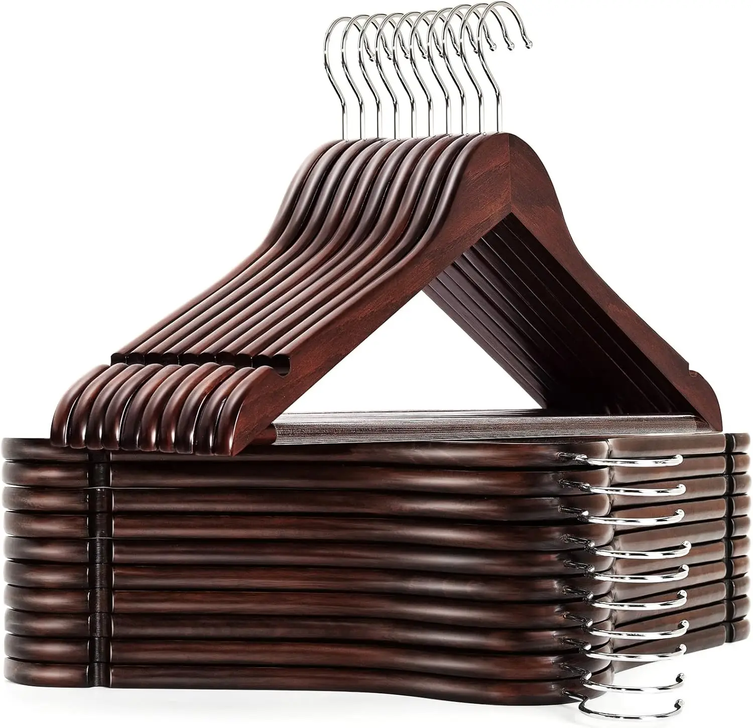 

20 Pack Solid Wood Suit Hangers with Non-Slip Pant Bar, 360 Swivel Hook & Notches for Jackets, Pants, Shirts