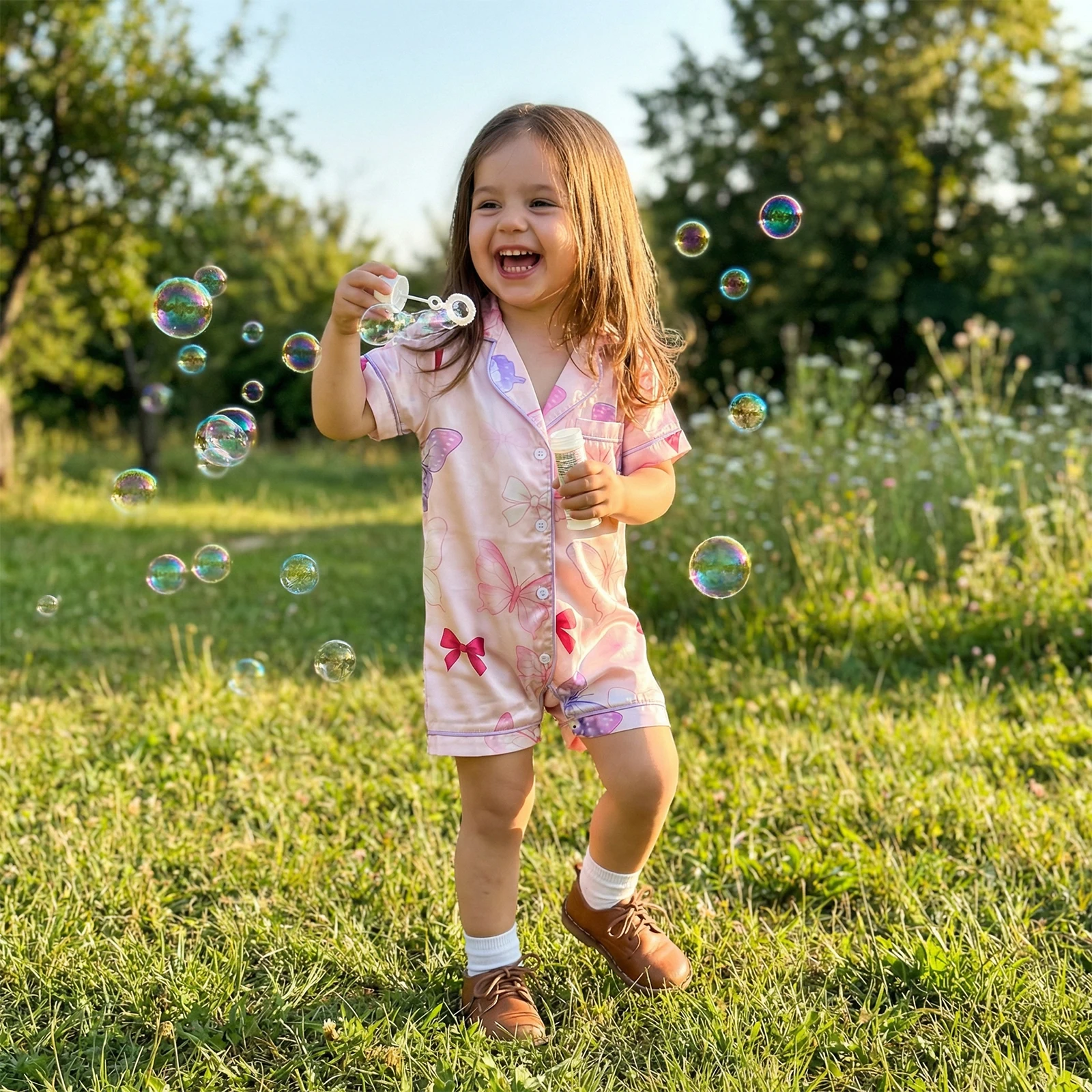 Baby Girls Satin Footless Pajamas Fashionable Strawberry Printed Short Sleeve Button Down Romper