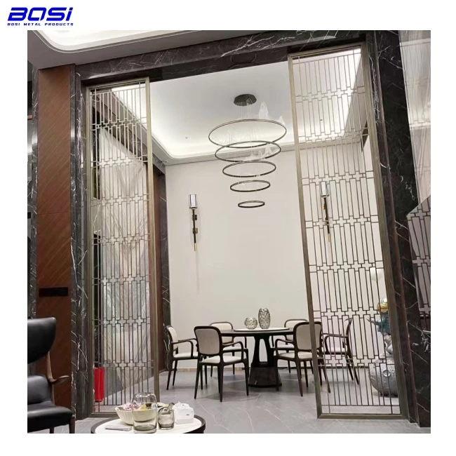 Customized Modern Design Matt Golden Aluminum Metal Partition Screen Steel Panel Screen Multi-Functional Garden Use Curve