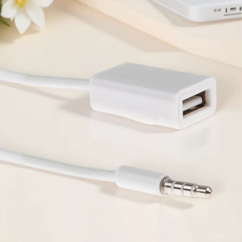 

3.5Mm Male Aux Audio Plug To Usb 2.0 Female Converter Cable For Car Mp3 White Compact Signal Stabilized Sound Clarity Easy Carry