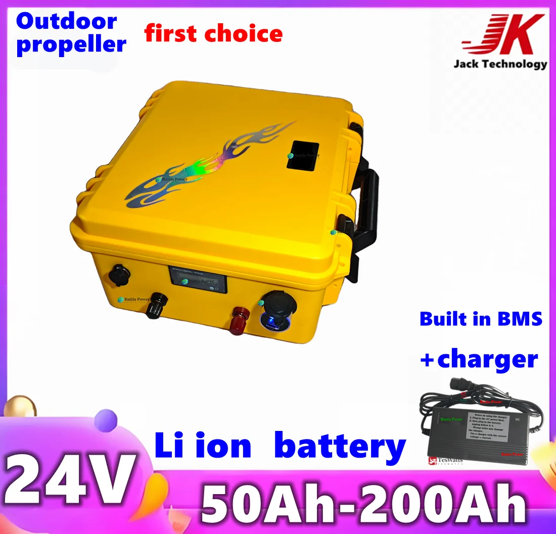 24V 50Ah 60Ah 80Ah 100Ah 120Ah 150Ah 200Ah Lithium ion Battery For RV Outdoor propeller Trolling Motor+Charger+App