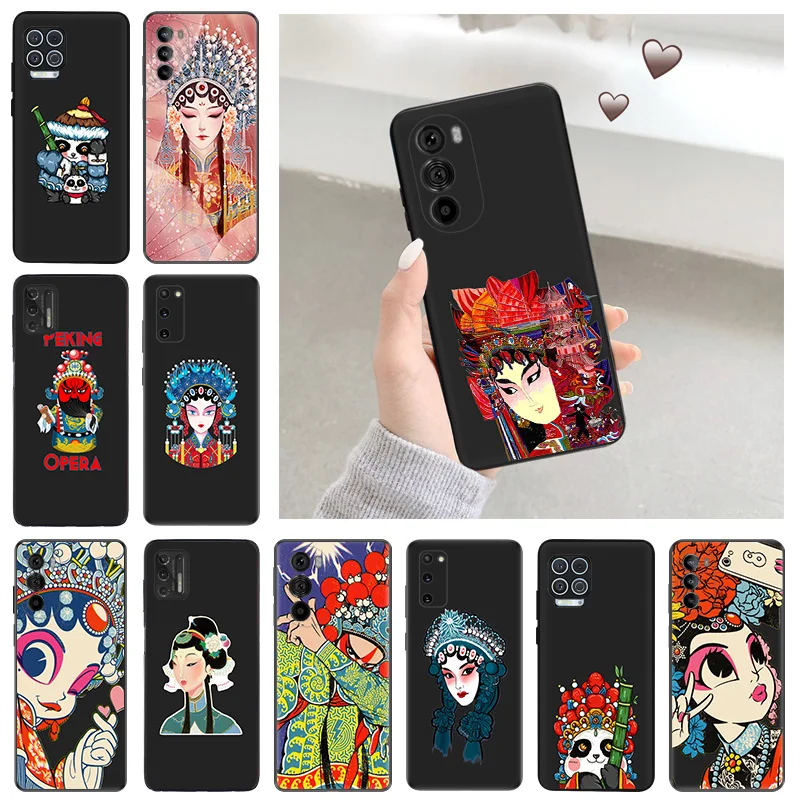 Soft Cases for Motorola Moto G52 G60 G73 G72 G53 G32 G22 G71 G51 G50 G31 Peking Opera Panda Girl Love Black Phone Case G9 Cover