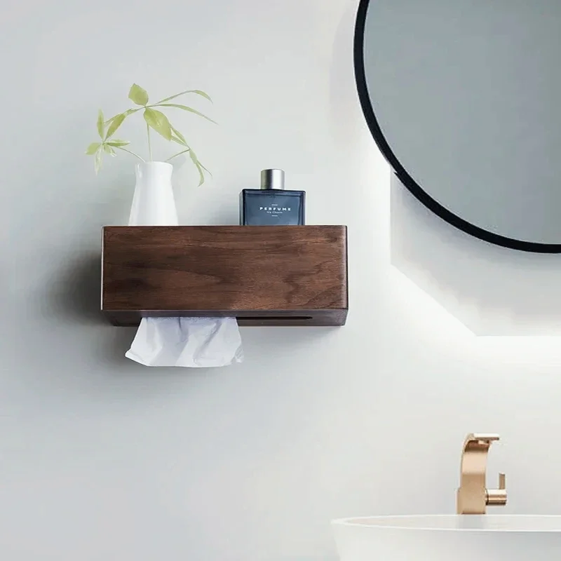 

Wall-Mounted Wooden Tissue Holder Rectangular Napkin Box Toilet Paper Holder for Bathroom Stylish Practical