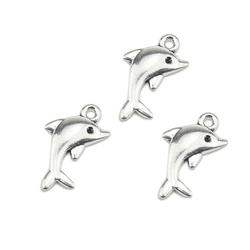 10Piece 13x23mm Lovely Dolphin Charms Antique Bronze Silver Color Pendants Making DIY Handmade Tibetan Jewelry