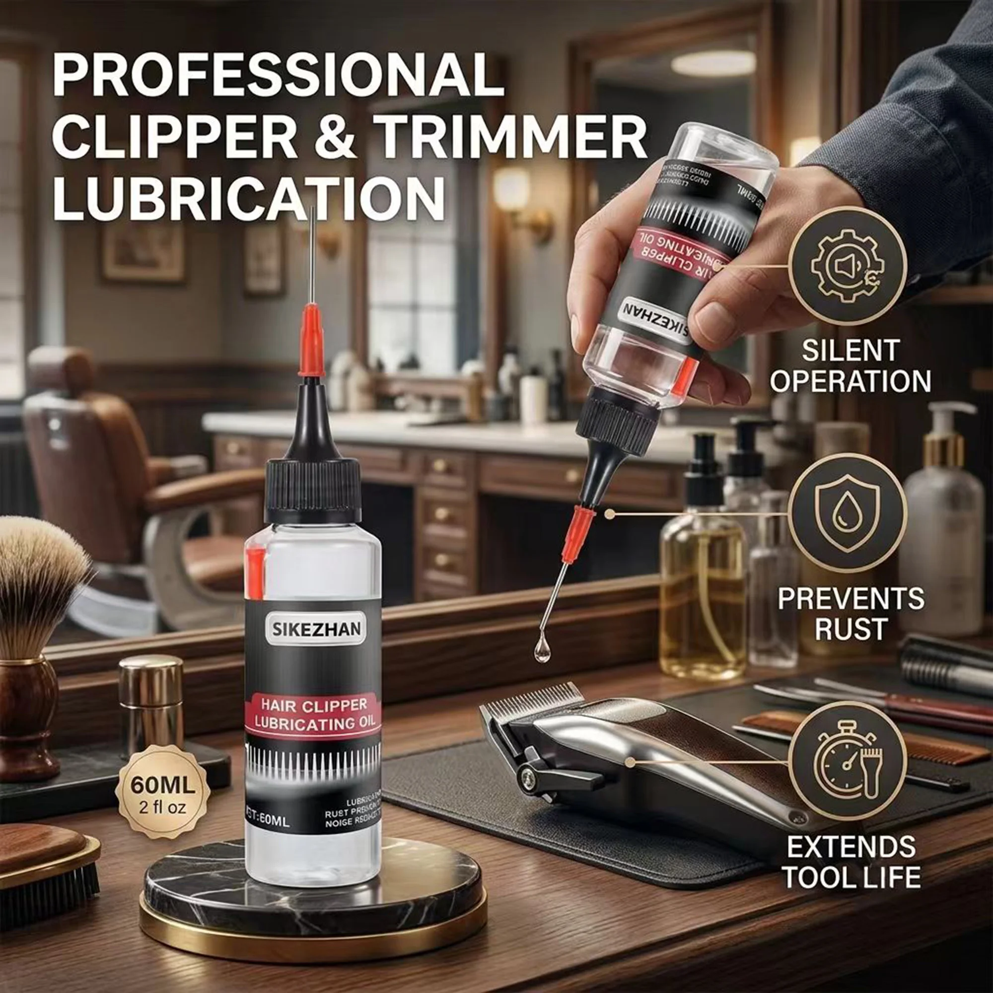 Professionelles 60ml Clipper-Öl, schmiert, schützt vor Rost, sorgt für reibungslose und leise Leistung, verlängert die Lebensdauer der Klingen für Trimmer und Rasierer.